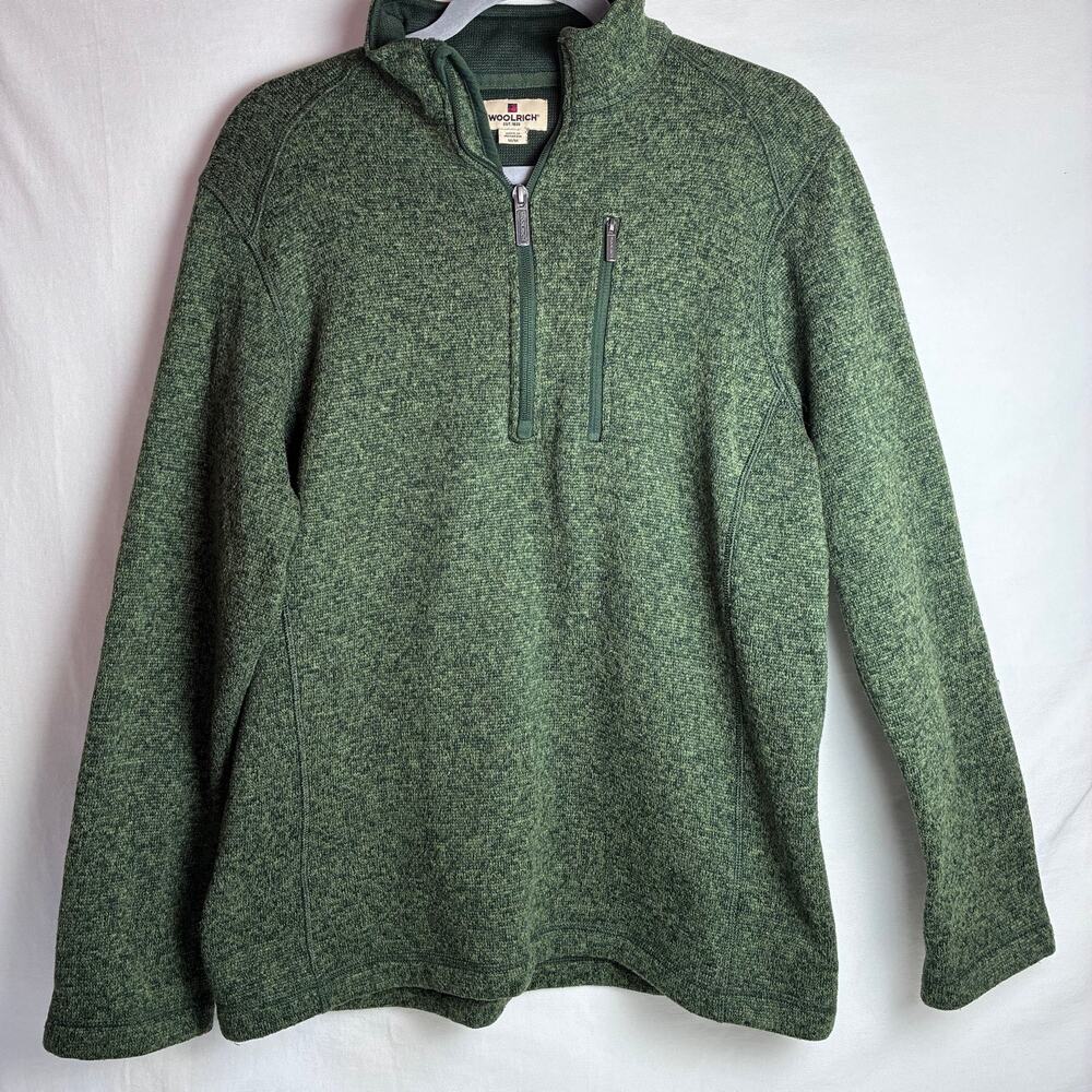Woolrich Mens Medium Quarter Zip Sweater Fleece Pullover Olive Green Pocket M